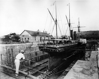 Paddle Steamer in a Dry Dock in the West Indies, c.1880s by British Photographer